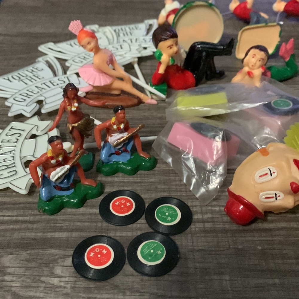 Vintage Cake Decorations surfer golfer crib clown hula teepee fisherman